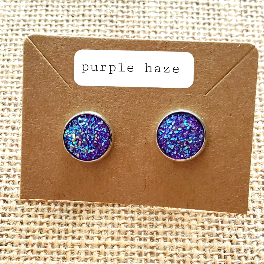 Purple Haze Faux Druzy Studs